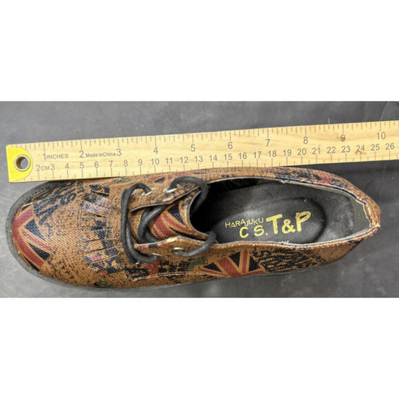 CS T&P Harajuku Platform Shoes UK Punk Print Brown Chunky Lace Up Goth Size M - Picture 15 of 15